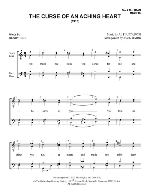 The Curse Of An Aching Heart (TTBB) (arr. Baird) - Download