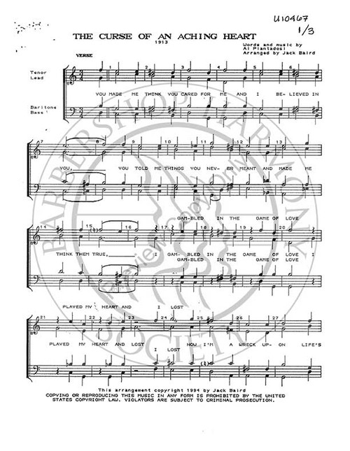 Curse Of An Aching Heart (TTBB) (arr. Jack Baird)-Download-UNPUB