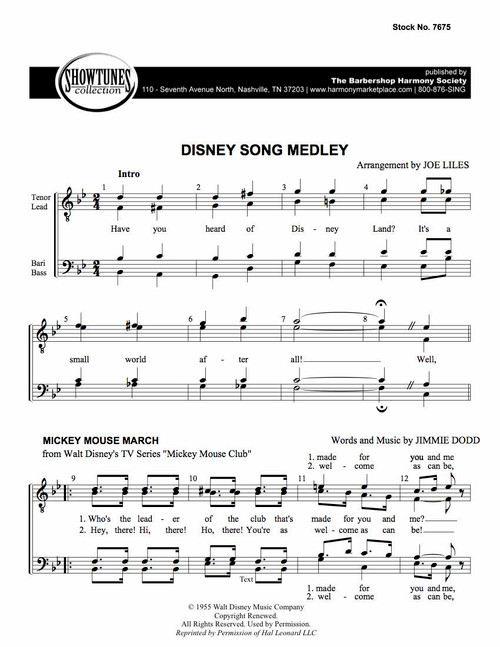 Disney Song Medley (TTBB) (arr. Liles)