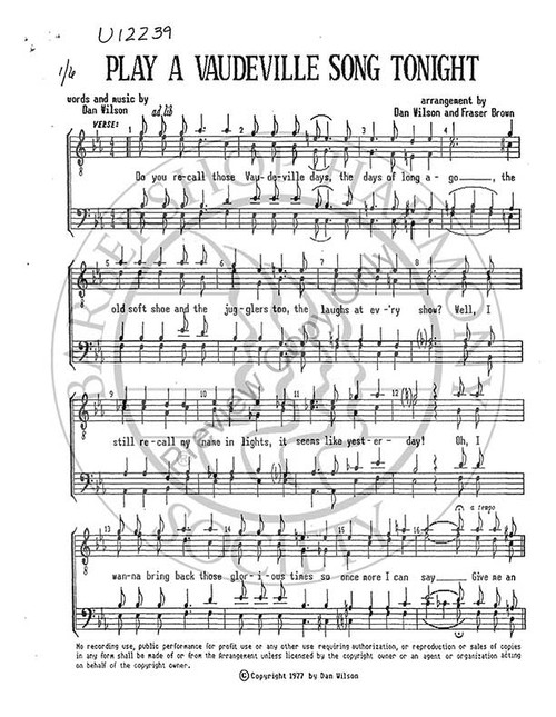 Play A Vaudeville Song Tonight (TTBB) (arr. Dan Wilson)-Download-UNPUB