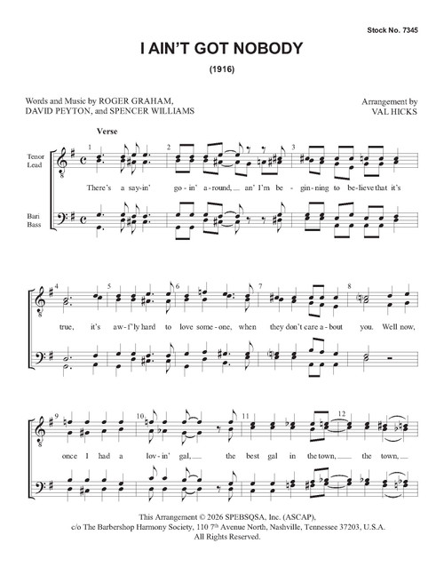 I Ain't Got Nobody (TTBB) (arr. Hicks)