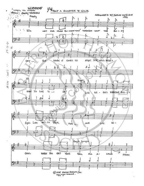 About A Quarter To Nine (TTBB) (arr. Eugene McHugh)-Download-UNPUB