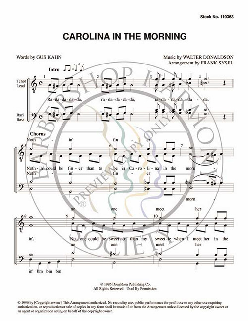 Carolina In The Morning 1 (TTBB) (arr. Frank Sysel)-Download-UNPUB