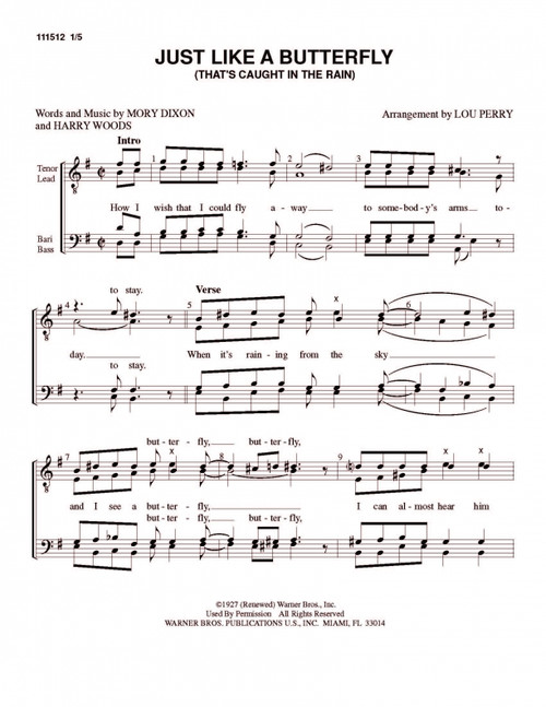 Just Like A Butterfly (TTBB) (arr. Louis Perry)-Download-UNPUB