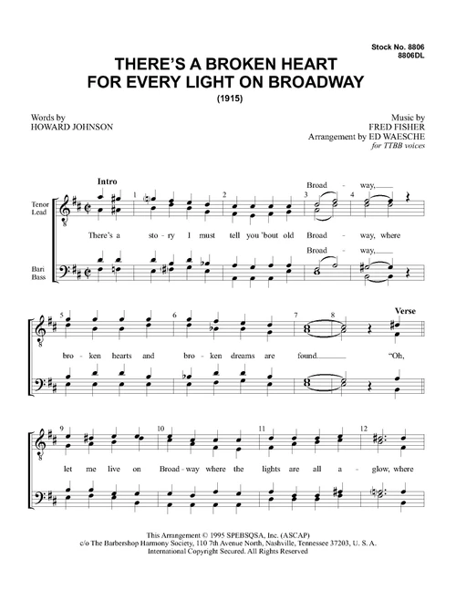 There's A Broken Heart For Every Light On Broadway (TTBB) (arr. Waesche)