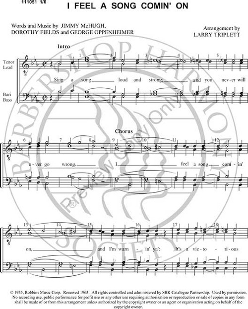 I Feel A Song Comin' On (TTBB) (arr. Larry Triplett)-Download-UNPUB