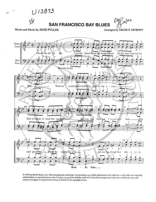 San Francisco Bay Blues 1 (TTBB) (arr. Denis Murphy)-Download-UNPUB