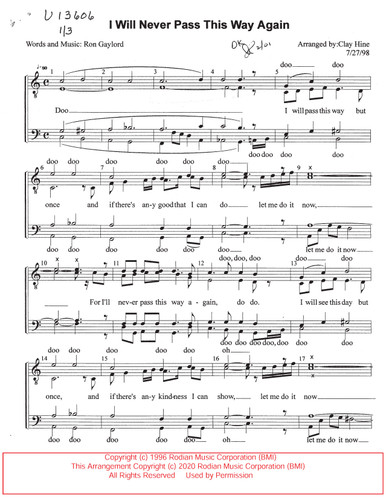 I Will Never Pass This Way Again (TTBB) (arr. Clayton Hine
