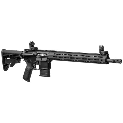 Angled view of the M4-22 Elite Hunter rifle showing the right side, highlighting the extended handguard, polymer stock, and flip-up rear sight.