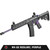 Angled view of the Tippmann Arms M4-22 Redline rifle in black and purple with 16” fluted barrel, hiveGrips, adjustable stock, and AR-platform design chambered in .22LR.