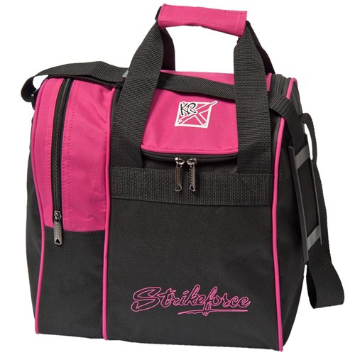 The KR Rook is a great single tote that provides separate compartments for a ball and shoes. This bag is offered in a variety of colors to match your shoes or ball or both or neither.

Pink/BlackAdjustable shoulder strap.Zippered, side shoe compartment holds up to size 11.Foam ball insert.Fabric: 600DDimensions: 11.5"W x 12"D x 12"H