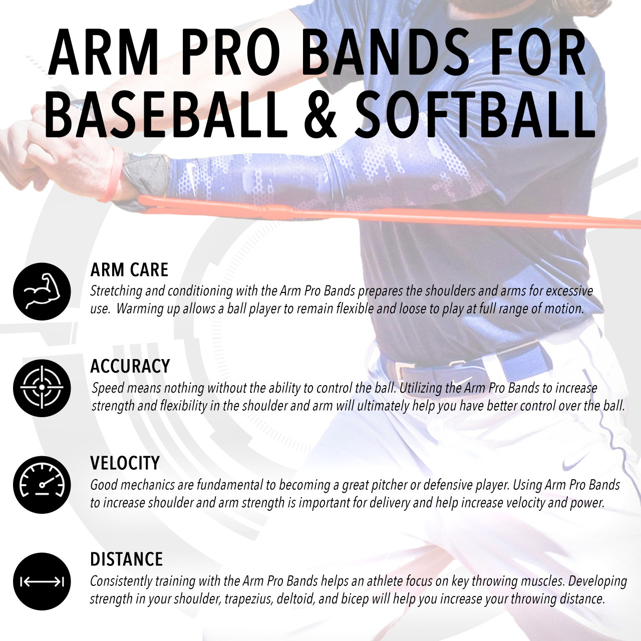 Baseball/Softball Pitching/Throwing Resistance Training Aid ArmPro Bands
