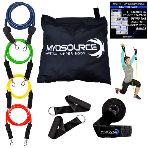 Includes: 4 levels of resistance, 2 handles, a door mount and handy travel bag. A black pro level band can be purchased separately.