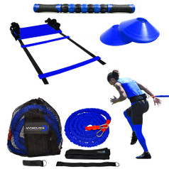 Includes: Acceleration Speed Cord,  KB Quick Step Speed & Agility Ladder (Blue), 10 Training Cones (Blue), Rally Roller - Muscle Roller Stick