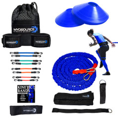 Includes: Kinetic Bands (Leg Resistance Bands), Athletic Stretching Strap, Acceleration Speed Cord, Set of 8 Quick Feet Training Cones