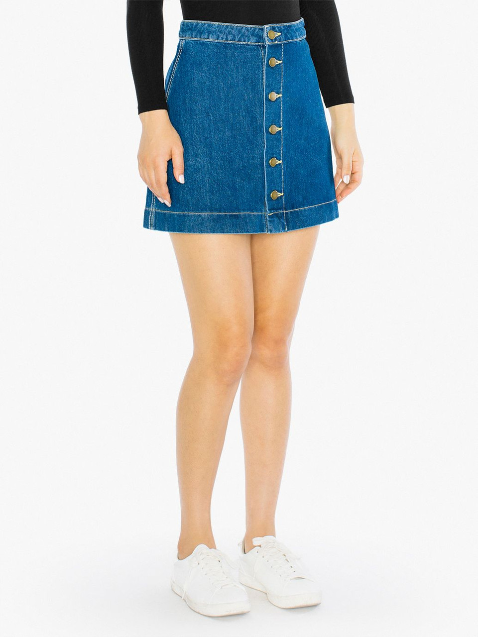 Denim Button Front A-Line Mini Skirt | American Apparel