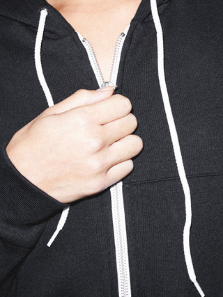 red zip up hoodie with white strings