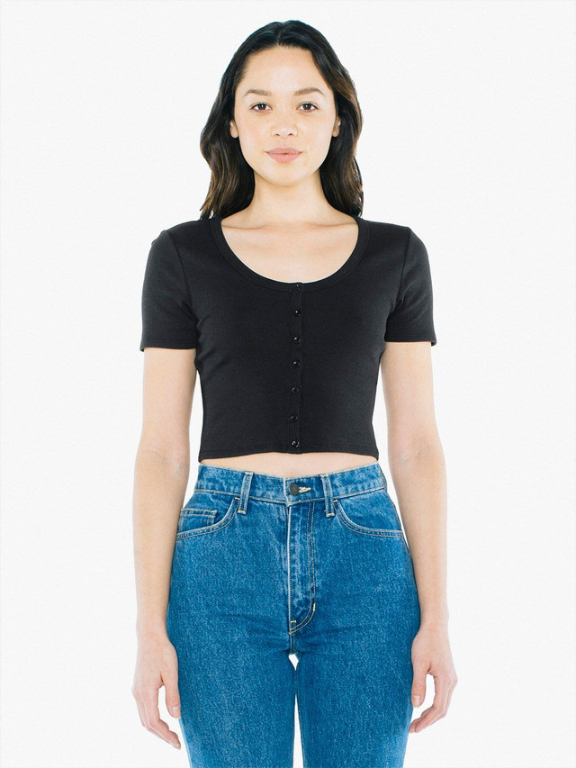 Cotton 2x2 Button Front Short Sleeve 