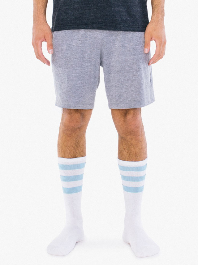 Stripe Calf-High Sock (White/LightBlue)