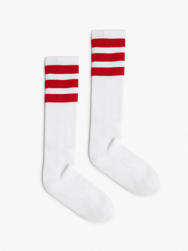 Unisex Stripe Calf-High Sock (White/Red)