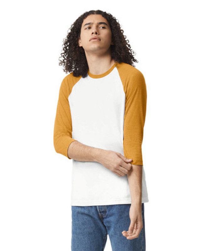 Unisex CVC Raglan T-Shirt (White / Heather Mustard)