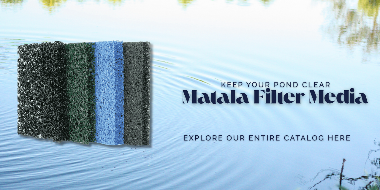 Matala Filter Media over an image of a pond