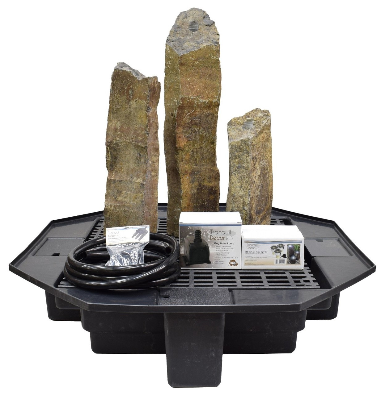 Basalt Kit includes three pack set of Real Basalt 20", 27", 35" columns, FBL48 Basin, Pump, Light Kit and plumbing.