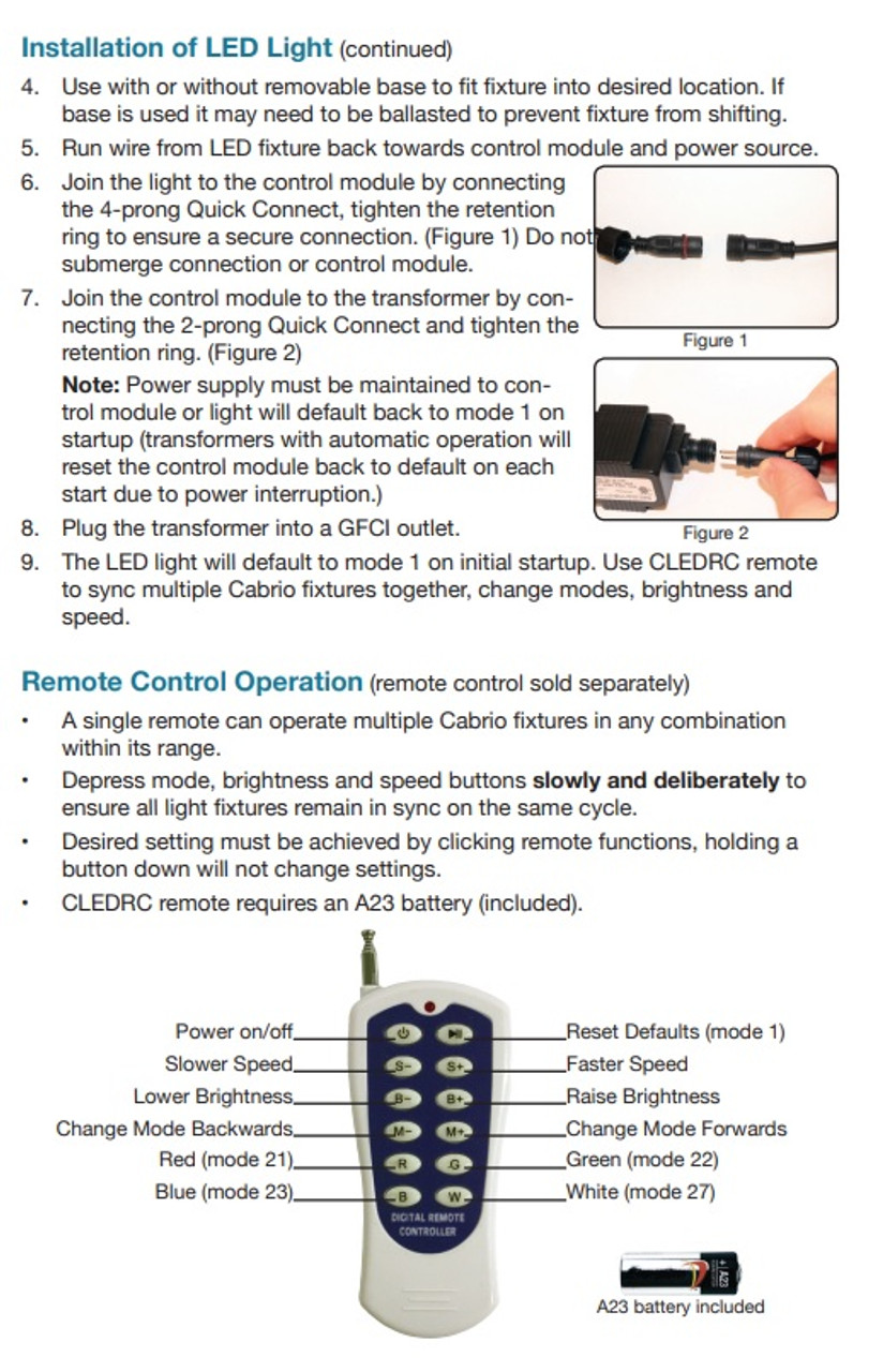 Remote Control for Cabrio Color Changing LED Lights