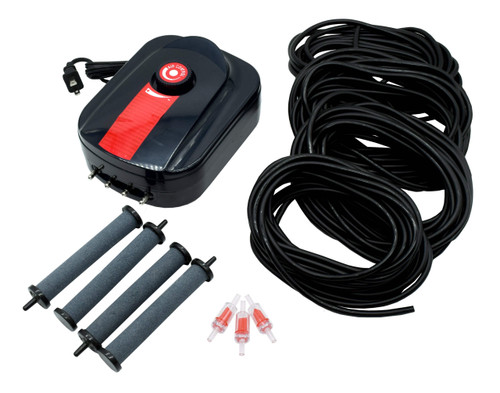 Our Compact Aeration Series provides adequate oxygen levels and circulation is critical for pond and fish care. During hot summer months or de-icing during freezing months the CAS Pond Aeration Kits will provide quiet and energy-efficient aeration. This complete kit is perfect for aquariums, water gardens or koi ponds.
