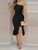 Asymmetrical Shoulder Knotted Ruffled Dress
