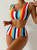 2pcs Set Women's Bikini Sets - Striped Mixed Color, Smooth High Stretch Polyester Knit Fabric - Swimming | Machine Wash | Sleeveless Crew Neck
