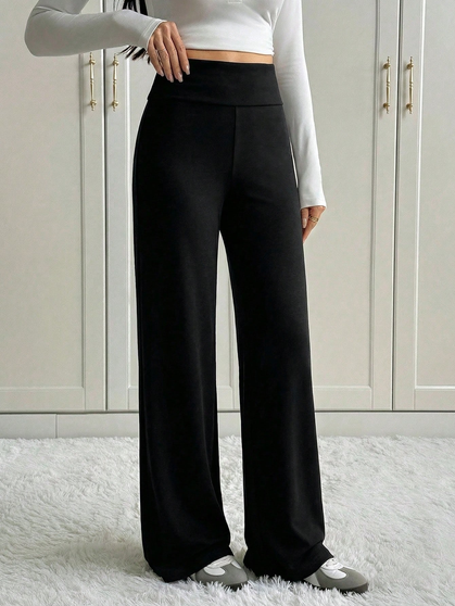 High Waist Lace Solid Trousers