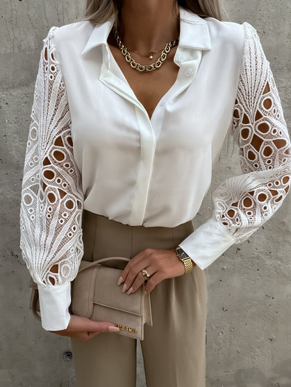 V-Neck Long Sleeve Chiffon Tunic Blouse