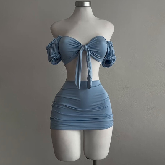 High Waist Lace Backless Tube Skirt