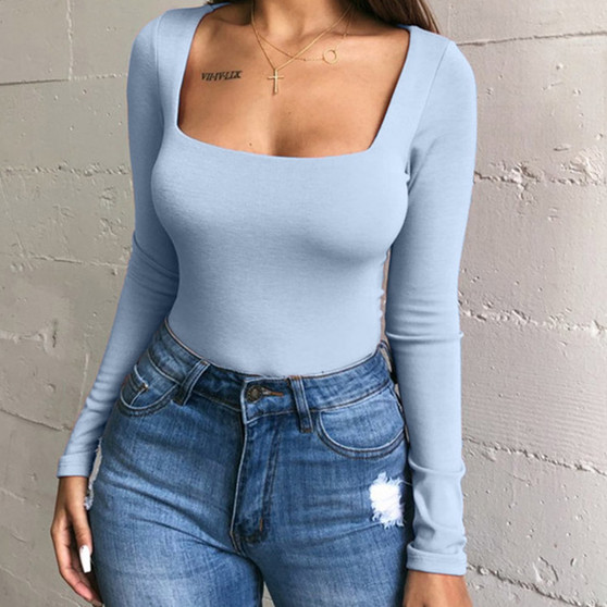 Square Neck Long Sleeve Bodysuit