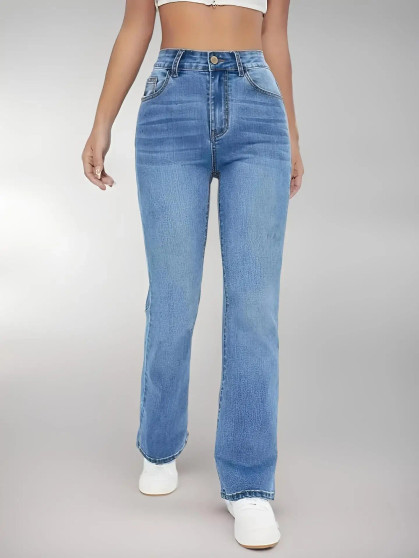 Washed High-Waist Bootcut Jeans
