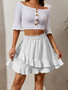 High Waist Lace Ruffle Solid Skirt
