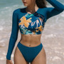 High Waist Long Sleeve Ruffle Floral Tankini Set