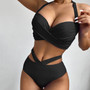 High Waist Push Up Ruched Halter Bikini Set