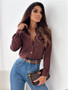 V-Neck Long Sleeve Solid Blouse
