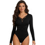 V-Neck Lace Ruched Bodycon Bodysuit