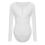 V-Neck Lace Ruched Bodycon Bodysuit