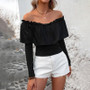 Off Shoulder Long Sleeve Lace Blouse