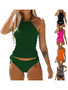 Backless Halter Sleeveless Solid Bikini Set