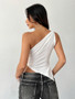 2025 New Fashionable Casual Women's T-Shirt Solid Color Single Shoulder Asymmetrical Slim Fit Top One-Piece Neck
