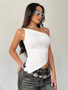 2025 New Fashionable Casual Women's T-Shirt Solid Color Single Shoulder Asymmetrical Slim Fit Top One-Piece Neck