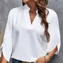 V-Neck Short Sleeve Lace Solid Blouse
