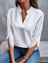 V-Neck Short Sleeve Lace Solid Blouse