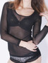 Long Sleeve Lace Mesh Black Blouse