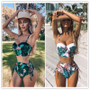 High Waist Lace Floral Halter Bikini Set